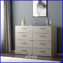 8-Drawer Double Dresser Tower Bedroom Nightstand Chest Storage Cabinet Home Gray