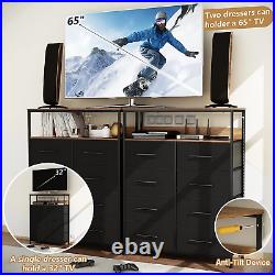8 Drawer Dresser with Shelves, Chest of Drawers for Bedroom with Wood Top, Black