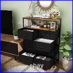 8 Drawer Dresser with Shelves, Chest of Drawers for Bedroom with Wood Top, Black