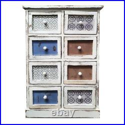 8 Drawer White Chest of Drawers Rustic 55x84x31cm Hand Painted Shabby Chic