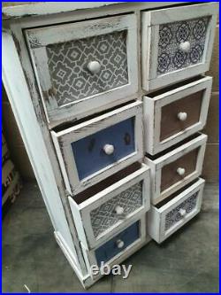 8 Drawer White Chest of Drawers Rustic 55x84x31cm Hand Painted Shabby Chic