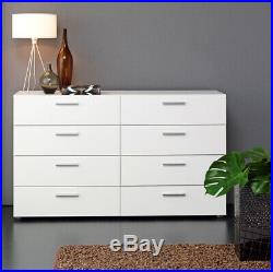 8-Drawer White Double Dresser Tvilum Loft Durable Home Bedroom Chest Storage