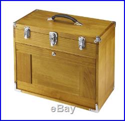 8 Drawer Wood Tool Chest Project Storage Box Felt Walnut Stain Fine Autoshop New