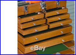 8 Drawer Wood Tool Chest Walnut Stain Fine Auto Shop Project Storage Box Felt