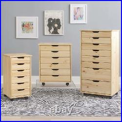 8 Drawers Chest Wood Storage Dresser Cabinet with Wheels Roll Cart Office Home