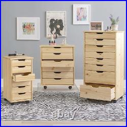8 Drawers Chest Wood Storage Dresser Cabinet with Wheels Roll Cart Office Home