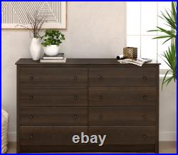 8 Drawers Double Dresser Chest Large Chic Wood Bedroom Cabinet 59x16x36 Espresso