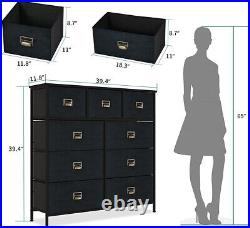 9 Drawer Dresser Chest Fabric Storage Organizer Unit Tower Bedroom Closet Black