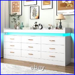9 Drawer Dresser with LED Light, Modern Chest of Drawers for Closet, Wide Drawe