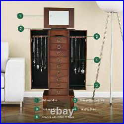 9-Drawers Wood Jewelry Cabinet Armoire Storage Box Chest Stand Organizer Bedroom