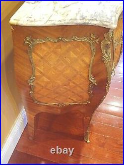ANTIQUE French Louis XV STYLE 2 DRAWER MARBLE TOP