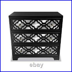 Alexis Mirrored 3 Drawer Chest of Drawers in Black with Carved Detail