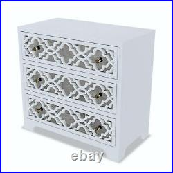 Alexis Mirrored 3 Drawer Chest of Drawers in Pale Grey with Carved Detail