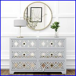 Alexis Mirrored 6 Drawer Chest of Drawers in Pale Grey with Carved Detail ALX003