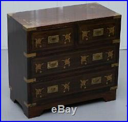 Anglo Indian Style Rosewood With Brass Inlay Military Campaign Chest Of Drawers