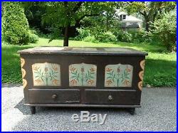Antique 19th. C Painted Blanket Chest with 2 Outside Drawers & Candle Box