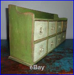 Antique 8 Drawer Spice Cabinet/Box/Cupboard/4Over4-Green Paint/Apothecary/Chest