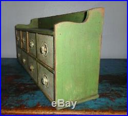 Antique 8 Drawer Spice Cabinet/Box/Cupboard/4Over4-Green Paint/Apothecary/Chest
