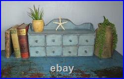 Antique 8 Drawer Spice Cabinet/Box/Cupboard/Apothecary/Chest-Blue Paint-4 Over 4