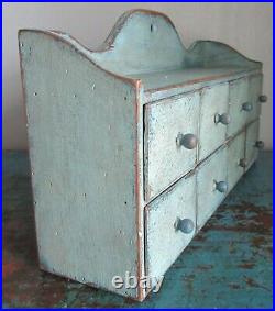 Antique 8 Drawer Spice Cabinet/Box/Cupboard/Apothecary/Chest-Blue Paint-4 Over 4