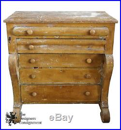 Antique American Empire Tallboy Chest 5 Drawer Dresser Scrolled Leg Chic Painted
