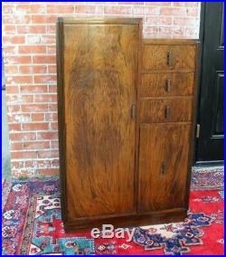 Antique Burl Walnut Art Deco Small Cabinet 8 Shelf, 3 Drawer Dresser Chest