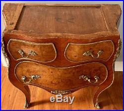 Antique Burl Wood Baroque Louis COMMODE Chest DRESSER Drawers Marquetry Vanity