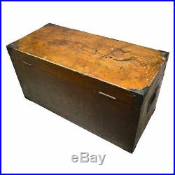 Antique DOVETAIL WOOD MACHINIST CHEST Sexy Old 2-DRAWER TOOL BOX Brass Hardware