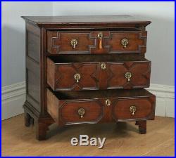 Antique English William & Mary Solid Oak Panelled Geometric Chest of Drawers