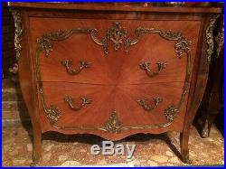 Antique French Louis XV Style Bombe Canted Ormolu Mounted Commode Chest Drawers
