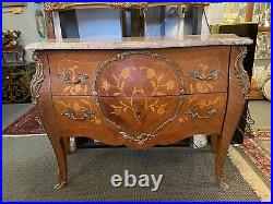 Antique French Style Bombe Two Drawer Chest with Marble Top & Bronze Ormolu