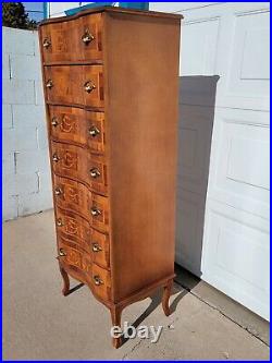 Antique French Style CURVED front & INLAID WOOD Front Lingerie Chest Cabinet