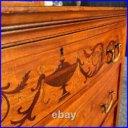 Antique French Victorian Carved Walnut Marquetry Chest of Drawer Dresser
