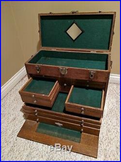 Antique H Gerstner & Sons Wood Machinist Tool Box Chest 11 Drawers +2 KEYS