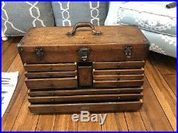 Antique H Gerstner & Sons Wood Machinist Tool Box Chest 11 Drawers WithKEY & LOCKS