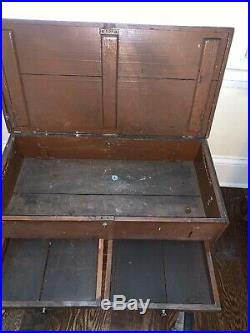 Antique Primitive 11 Drawer Machinist Wood Tool Box / Chest Secret Locking 1800s