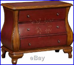 Antique Red and Brown Elegant Bombay Chest 3 Storage Drawers Florals Design