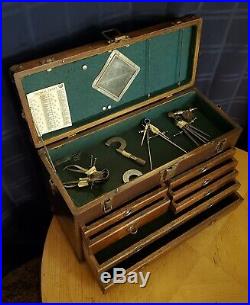 Antique UNION 7 Drawer & LG. Upper Machinist Tool Box Oak Wood Chest old mirror