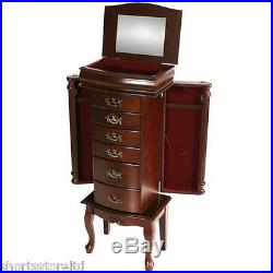 Antique Vintage Armoire Jewelry Box 6 Drawer Storage Chest Stand Storage Wood