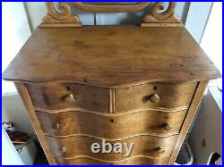 Antique Vintage Wood Victorian Narrow 6 Chest of Drawers with Mirror