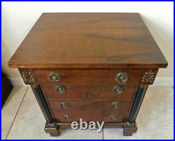 Antique/Vtg Small Black Column Wood Chest of 4 Drawers Side/End Table Nightstand