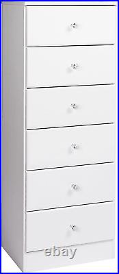 Astrid 6-Drawer Tall Chest with Acrylic Knobs, White