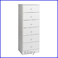 Astrid 6 Drawer Wooden Dresser Chest, 16 x 20 x 52, White Laminate, Storage