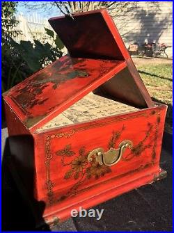 Authentic Antique Large Jewelry Box Trunk Chest Mirror 3 Drawers 19-th Century