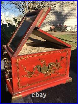 Authentic Antique Large Jewelry Box Trunk Chest Mirror 3 Drawers 19-th Century