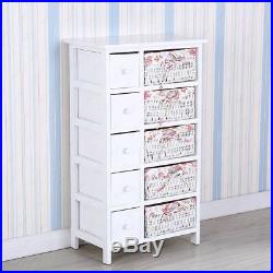 BN Bedroom Storage Dresser Chest 5 Drawers with Wicker Baskets Cabinet Wood New