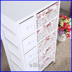 BN Bedroom Storage Dresser Chest 5 Drawers with Wicker Baskets Cabinet Wood New