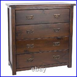 Baltia Dark Wood Chest of 4 Drawers Solid Wood Large Storage Bedroom