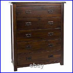 Baltia Dark Wood Chest of 5 Drawers Solid Wood Large Storage Bedroom