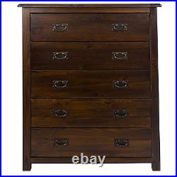 Baltia Dark Wood Chest of 5 Drawers Solid Wood Large Storage Bedroom